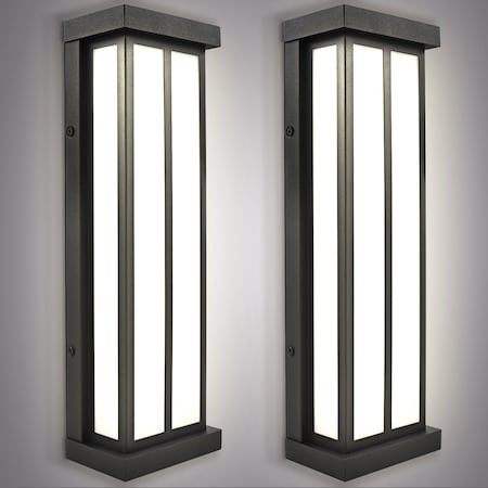 Luxrite Outdoor LED Wall Sconce 16in Outdoor Wall Light Black Aluminum 3CCT 3000K-5000K 15W ETL IP65, 2PK LR40316-2PK